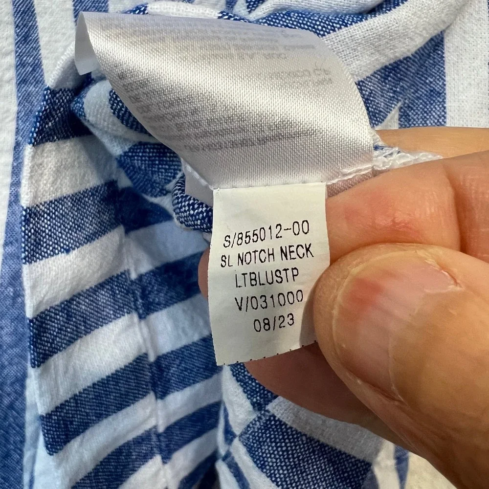 Old Navy Womens M Linen Blend Dress Pockets Blue White Stripe Nautical Bohochic - Picture 9 of 9